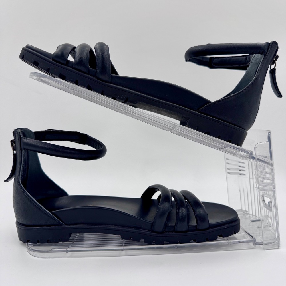 NWOB Vionic Laurel Black Leather Puffy Strap Zip Lug Sole Goth Sandals Womens 6M - Picture 4 of 9